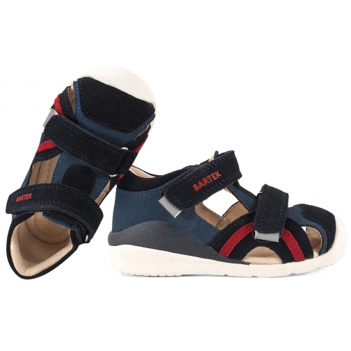 BARTEK 8441865 SKÓRZANE SANDAŁKI CHŁOPIĘCE ZABUDOWANE Z NOSKIEM granatowe