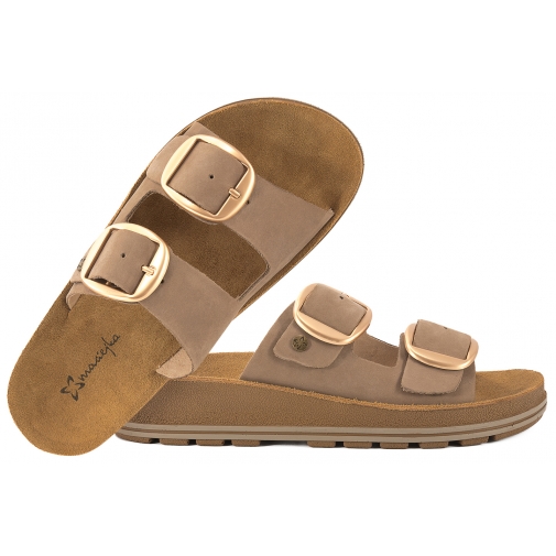 MACIEJKA P7537-04 SKÓRZANE KLAPKI DAMSKIE KOMFORT NA KOTURNIE beżowe