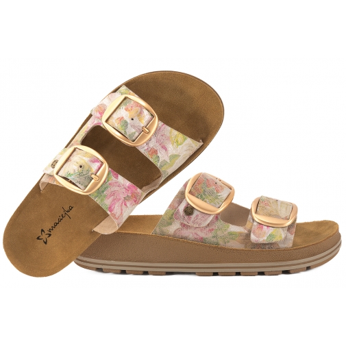 MACIEJKA P7537-39 SKÓRZANE KLAPKI DAMSKIE KOMFORT NA KOTURNIE kwiaty