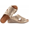 RAVINI 0147 AŻUROWE SKÓRZANE KLAPKI DAMSKIE NA KOTURNIE złote