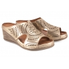 RAVINI 0147 AŻUROWE SKÓRZANE KLAPKI DAMSKIE NA KOTURNIE złote