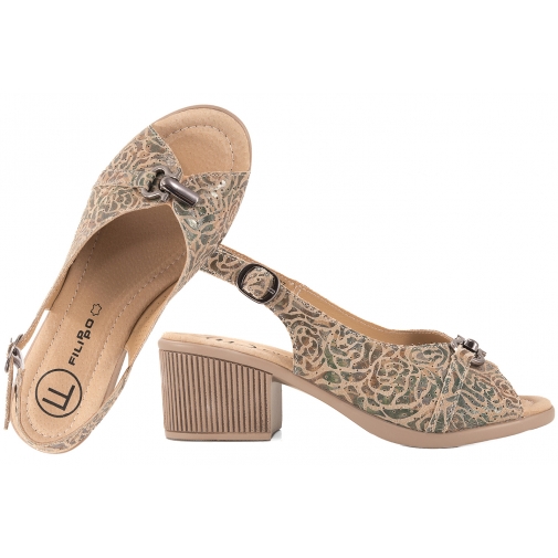 FILIPPO DS7645 AŻUROWE SKÓRZANE SANDAŁY DAMSKIE NA OBCASIE