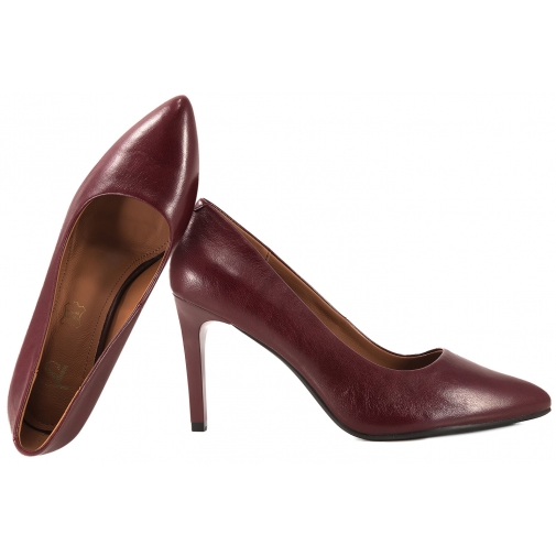 SERGIO LEONE 1339 SKÓRZANE CZÓŁENKA DAMSKIE SZPILKI bordowe