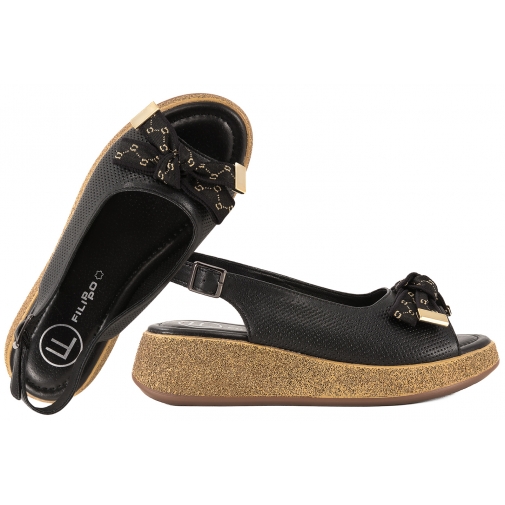 FILIPPO DS7582 AŻUROWE SKÓRZANE SANDAŁY DAMSKIE KOTURN NA PLATFORMIE czarne