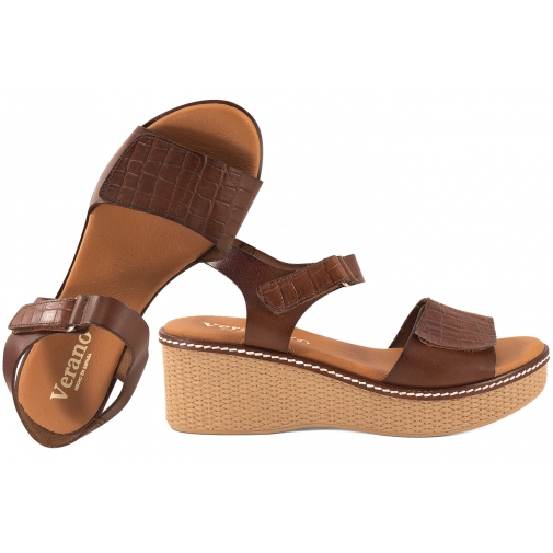 VERANO 6635 HISZPAŃSKIE SANDAŁY DAMSKIE NA KOTURNIE SKÓRZANE brązowe