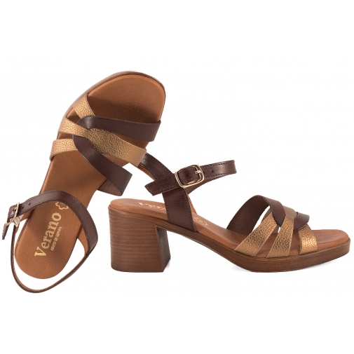 VERANO 6600 HISZPAŃSKIE SANDAŁY DAMSKIE NA OBCASIE SKÓRZANE brązowe