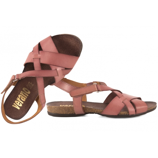 VERANO 674 SANDAŁY DAMSKIE HISZPAŃSKIE SKÓRZANE NA KORKU róż