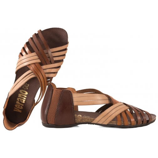 VERANO 1204 SKÓRZANE HISZPAŃSKIE SANDAŁY DAMSKIE brązowe