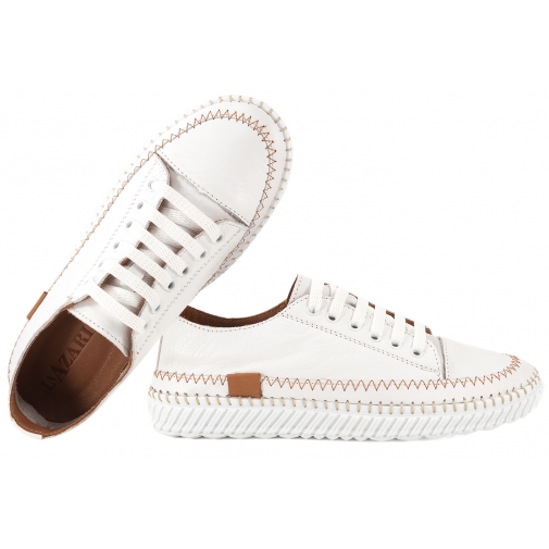 LaAzaria 193-314 PÓŁBUTY DAMSKIE TRAMPKI SKÓRZANE SNEAKERSY białe