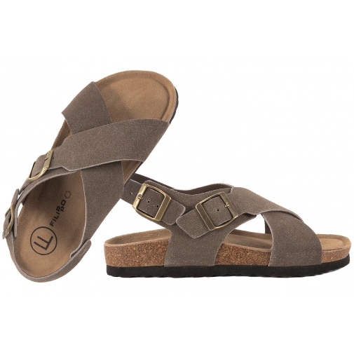 FILIPPO DS7917 SKÓRZANE SANDAŁY DAMSKIE PROFILOWANE FUSBETY taupe