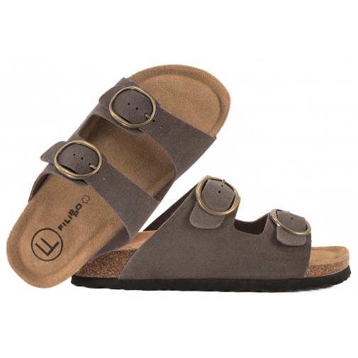 FILIPPO DK7061 SKÓRZANE KLAPKI DAMSKIE PROFILOWANE FUSBETY taupe