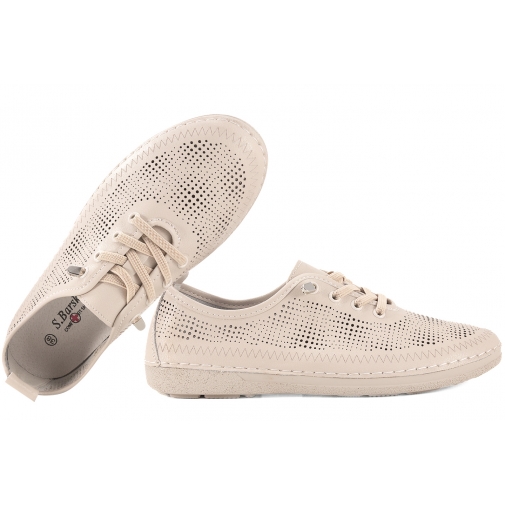 S.BARSKI LR61-7083 AŻUROWE PÓŁBUTY SPORTOWE DAMSKIE SNEAKERSY SKÓRZANE beż