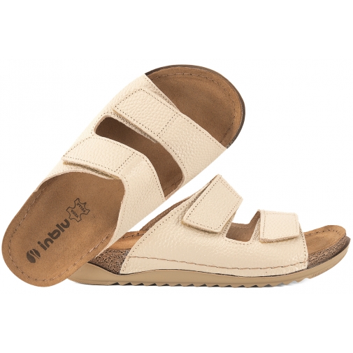 INBLU AA-5GU SKÓRZANE KLAPKI DAMSKIE SOFT PU RZEPY piaskowe