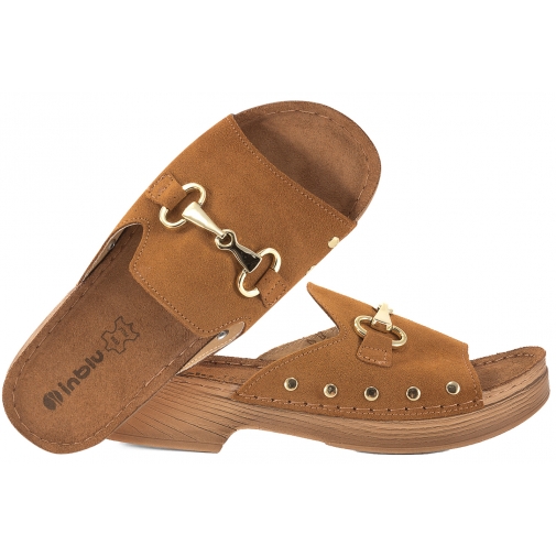 INBLU TF-2KU SKÓRZANE KLAPKI DAMSKIE NA OBCASIE SOFT PU camel
