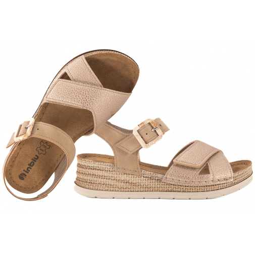 INBLU RV-17 SANDAŁY DAMSKIE NA KOTURNIE SOFT PU platyna