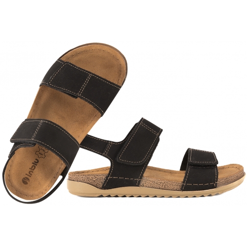 INBLU AA-1KU SKÓRZANE SANDAŁY DAMSKIE NUBUK RZEPY SOFT PU czarne