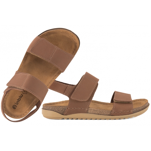 INBLU AA-1KU SKÓRZANE SANDAŁY DAMSKIE NUBUK RZEPY SOFT PU camel