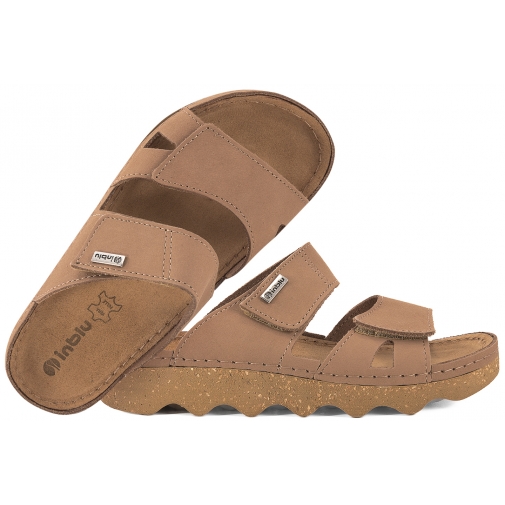 INBLU CX-4KU SKÓRZANE KLAPKI DAMSKIE NA PLATFORMIE NUBUK RZEPY SOFT PU pisakowe