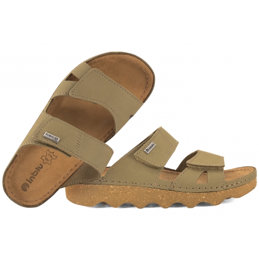 INBLU CX-4KU SKÓRZANE KLAPKI DAMSKIE NA PLATFORMIE NUBUK RZEPY SOFT PU oliwkowe