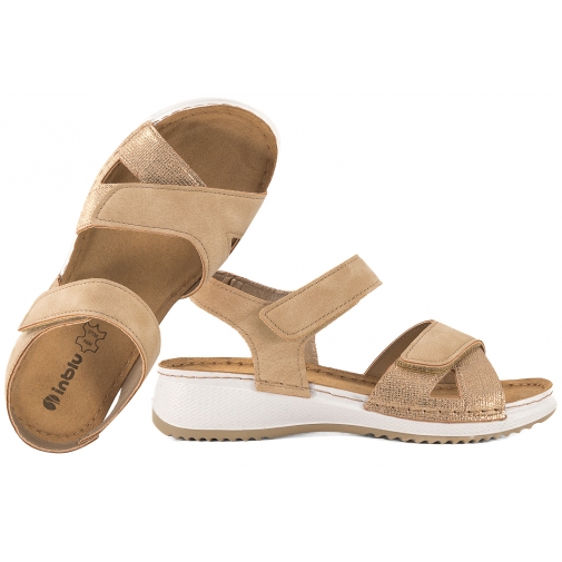 INBLU SD-05 SANDAŁY DAMSKIE KOMFORT SKÓRZANA WKŁADKA SOFT PU piaskowe
