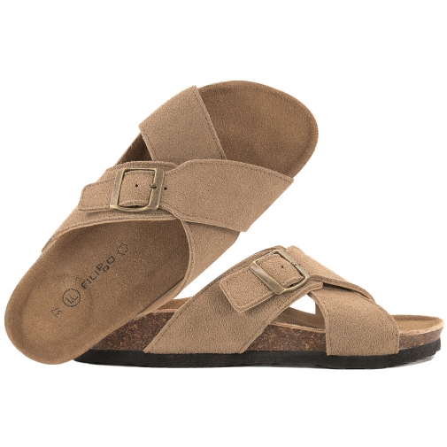 FILIPPO DS7919 SKÓRZANE KLAPKI DAMSKIE PROFILOWANE FUSBETY taupe