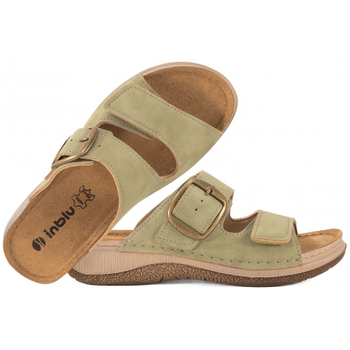 INBLU LL-06 KLAPKI DAMSKIE Z REGULACJĄ EKO SOFT PU groszkowe
