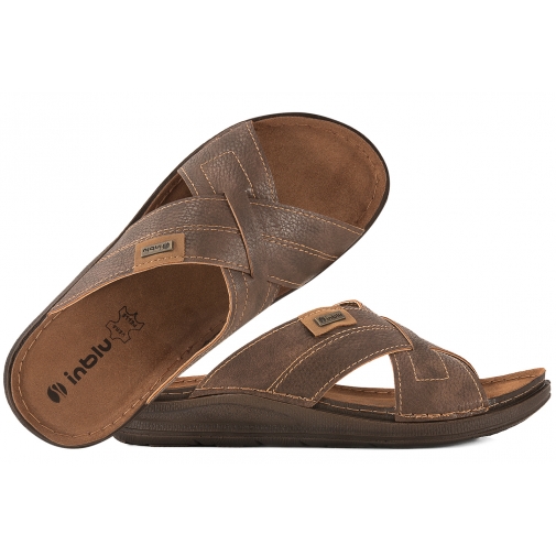 INBLU VE-09 KLAPKI MĘSKIE EKO SOFT  PU skórzana wkł. brązowe