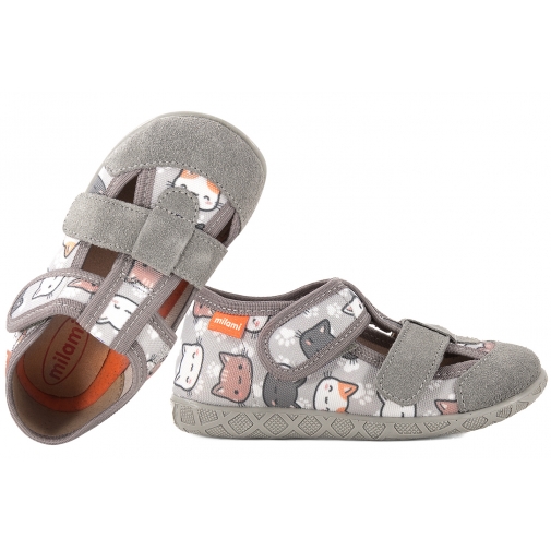 MILAMI 118-BR-34 SANDAŁY TEKSTYLNO-SKÓRZANE DOMOWE DZIEWCZĘCE KAPCIE PAPCIE RZEPY