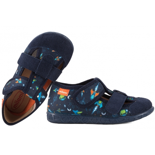 MILAMI 118-BR-33 SANDAŁY TEKSTYLNO-SKÓRZANE DOMOWE CHŁOPIĘCE KAPCIE PAPCIE RZEPY