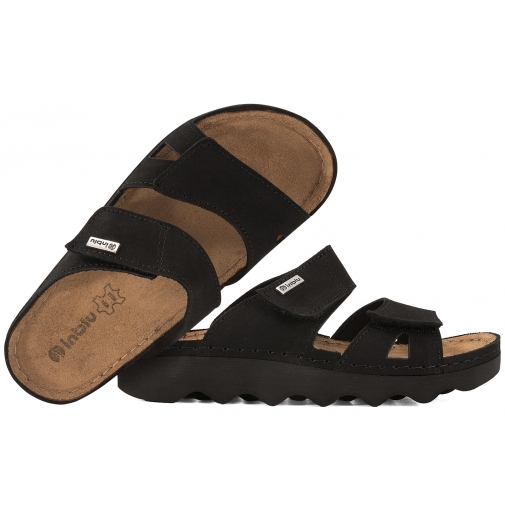 INBLU CX-4KU SKÓRZANE KLAPKI DAMSKIE NA PLATFORMIE NUBUK RZEPY SOFT PU czarne