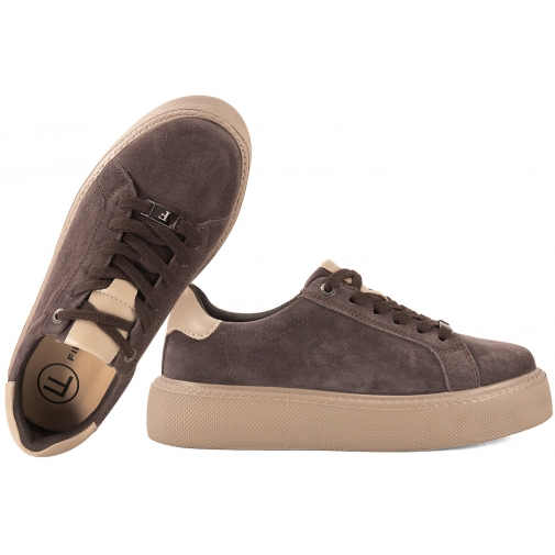 FILIPPO DP6119 SKÓRZANE PÓŁBUTY DAMSKIE SNEAKERSY ZAMSZOWE NA PLATFORMIE brąz