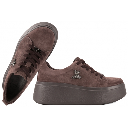 FILIPPO DP6246 SKÓRZANE PÓŁBUTY DAMSKIE SNEAKERSY ZAMSZOWE NA PLATFORMIE brąz