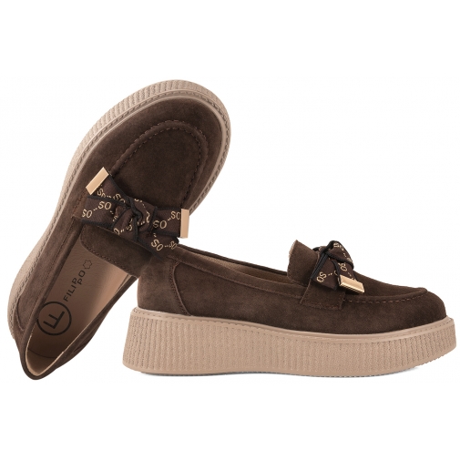 FILIPPO DP8293 PÓŁBUTY DAMSKIE MOKASYNY SKÓRZANE ZAMSZOWE c.brąz