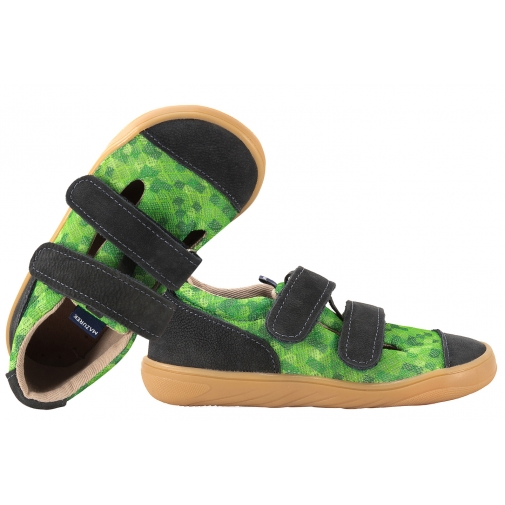 MAZUREK SLIPPER NAVY PIXEL BAREFOOT SKÓRZANO-TEKSTYLNE PÓŁBUTY DZIECIĘCE KAPCIE