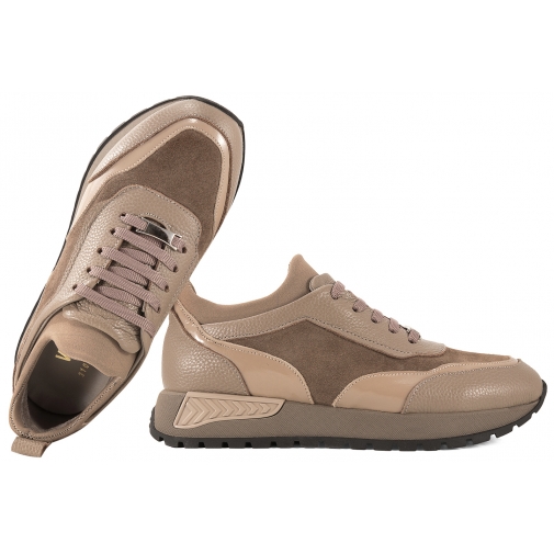 VERANO 097.EM3108 SNEAKERSY SKÓRZANE DAMSKIE PÓŁBUTY CASUAL beżowe