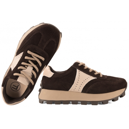FILIPPO DP7976 PÓŁBUTY SPORTOWE DAMSKIE SNEAKERSY NA PLATFORMIE SKÓRZANE brąz