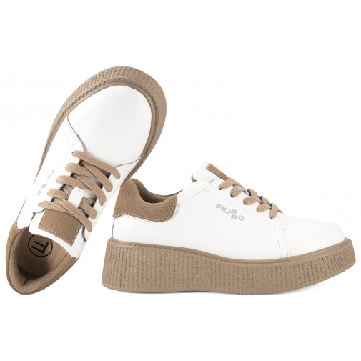 FILIPPO DP7982 PÓŁBUTY DAMSKIE SNEAKERSY NA PLATFORMIE SKÓRZANE białe
