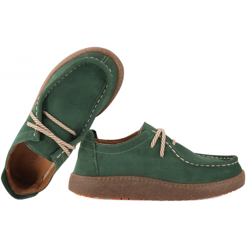 RAVINI 261001 MOKASYNY SZNUROWANE DAMSKIE PÓŁBUTY SKÓRZANE NUBUK khaki