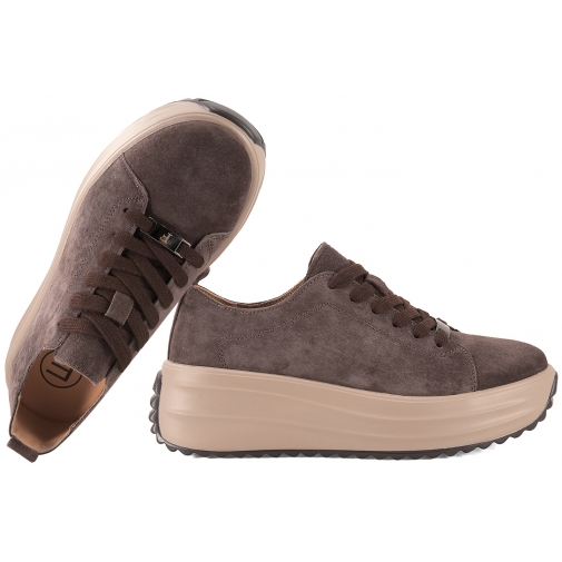 FILIPPO DP8339 SKÓRZANE PÓŁBUTY DAMSKIE SNEAKERSY ZAMSZOWE NA PLATFORMIE c.brąz