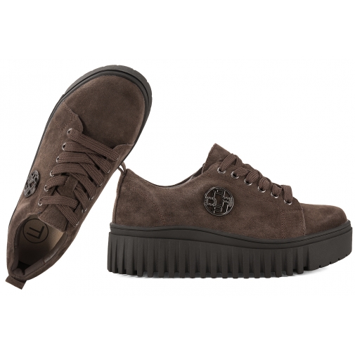FILIPPO DP8271 SKÓRZANE PÓŁBUTY DAMSKIE SNEAKERSY ZAMSZOWE NA PLATFORMIE c.brąz