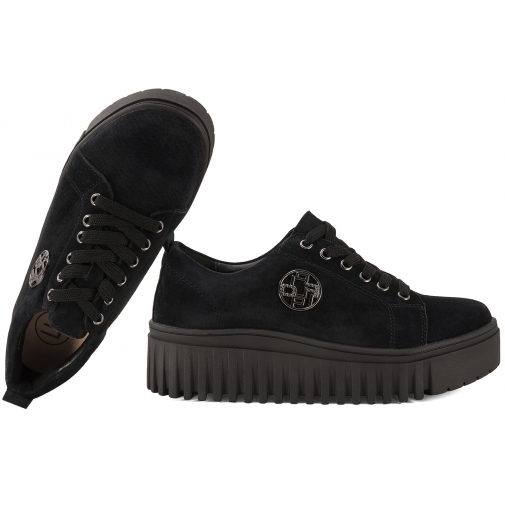 FILIPPO DP8271 SKÓRZANE PÓŁBUTY DAMSKIE SNEAKERSY ZAMSZOWE NA PLATFORMIE czarne