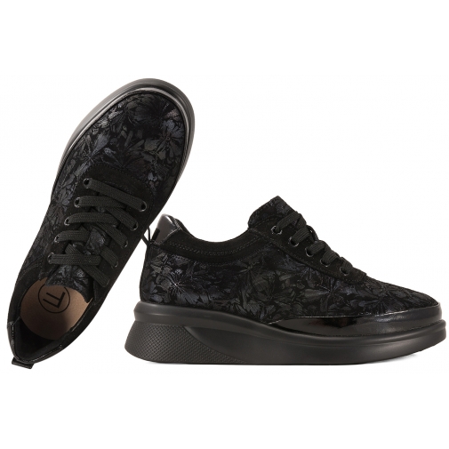 FILIPPO DP8097 SKÓRZANE PÓŁBUTY DAMSKIE SNEAKERSY ZAMSZOWE KOTURN NA PLATFORMIE czarne
