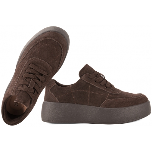 CAMBELL 26-13311BR PÓŁBUTY SKÓRZANE DAMSKIE SNEAKERSY  NA PLATFORMIE ZAMSZ brązowe