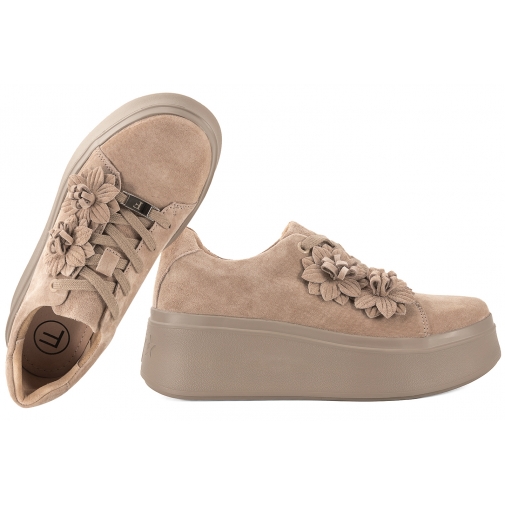 FILIPPO DP7987 SKÓRZANE PÓŁBUTY DAMSKIE SNEAKERSY ZAMSZOWE NA PLATFORMIE beżowe