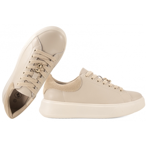 CAMBELL 26-19379BG PÓŁBUTY SKÓRZANE DAMSKIE SNEAKERSY  NA PLATFORMIE beżowy