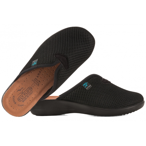 FLY FLOT P3 Y64 FE KLAPKI DOMOWE DAMSKIE TEKSTYLNE KOTURN PU czarne