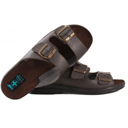 ADANEX 28113 KLAPKI MĘSKIE KLAMRY BIO PU brązowe