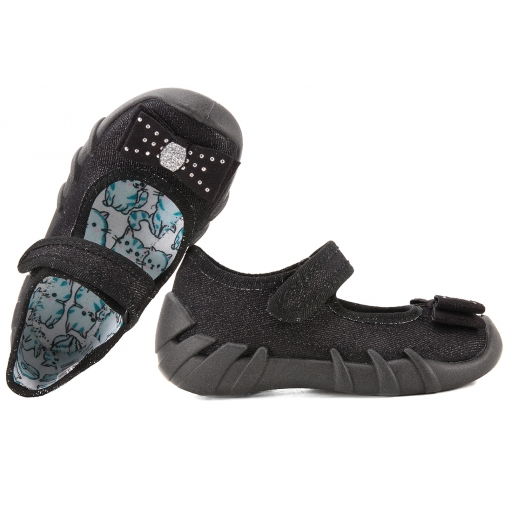 BEFADO 109N146 BALERINKI TEKSTYLNE DOMOWE DZIEWCZĘCE KAPCIE czarne